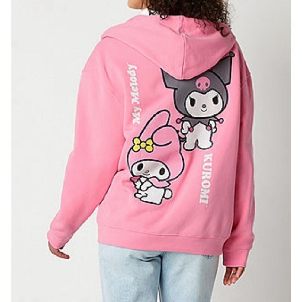 My Melodie and Kuromi Hello Kitty Pink Zip Up Hoodie Y2K size Medium - Picture 2 of 8